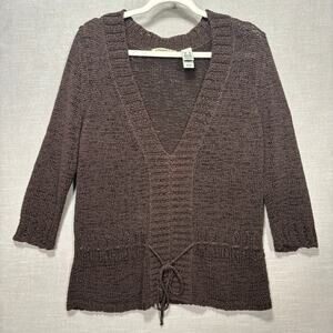 Stamp 10 Brown‎ Knit V Neck Drawstring Sweater M Cozy Minimalist Retro Neutral